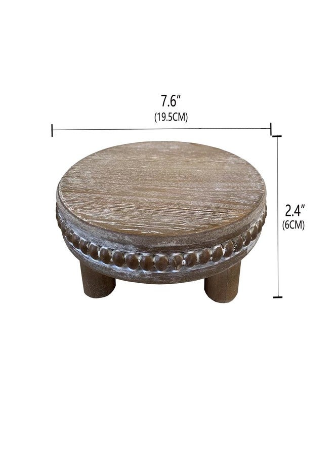 dwellington Farmhouse Beaded Wood Pedestal Tray Decor, 7.6” Round Vintage Display Stand, Decorative Accent Display Riser for Farmhouse Kitchen, Bathroom (Natural) - Image 2